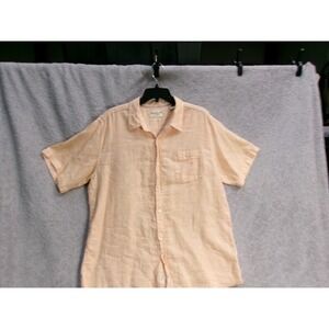 Weatherproof Vintage Mens Peach‎ Linen Blend Short Sleeve Button Down Shirt XL